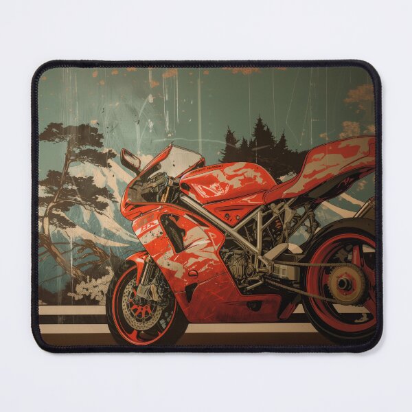 Item preview, Ducati Red Sports Motorcycle in Japanese Mountain Landscape Art Print designed and sold by Retrocranio.
