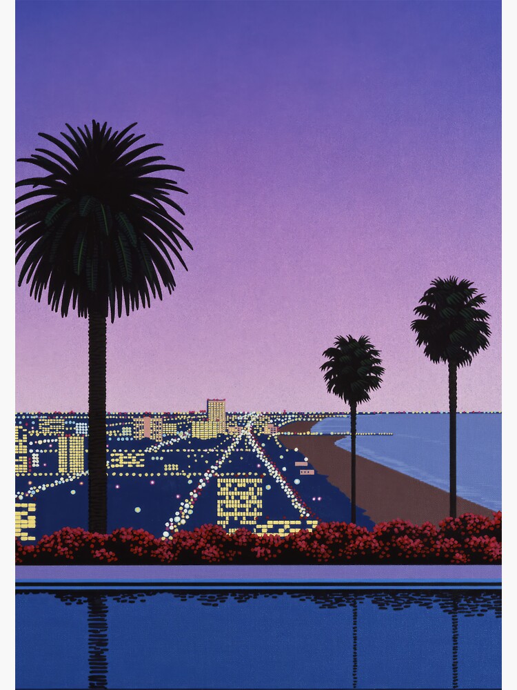 (希少)昭和レトロ壁掛け絵 Hiroshi Nagai Down Town Sunset city pop Purple exhibitionvaporwave
