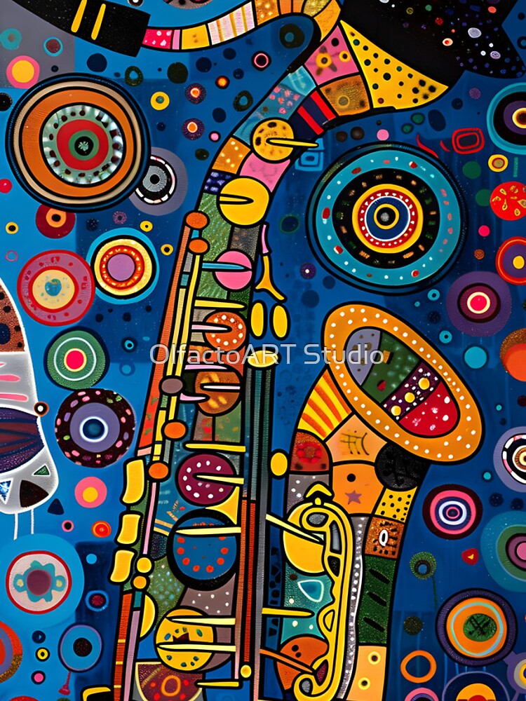 Musical Saxophone Celebration - Bold Shapes and Dynamic Background