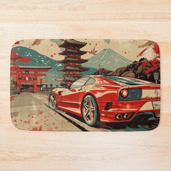 Item preview, Red Sports Car in Traditional Japanese Temple Art Print designed and sold by Retrocranio.