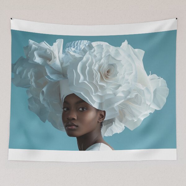 Item preview, Elegant Woman with Intricate Floral Headpiece Art Print designed and sold by Retrocranio.