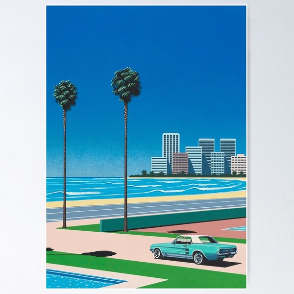 Item preview, Hiroshi Nagai city pop Vintage Car coastal vibes city vaporwave tokyo 80s 90s japanese pop art manga art designed and sold by Nicodemuss.