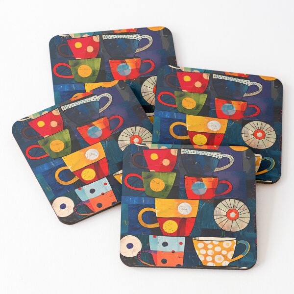 Item preview, Colorful Cup Tower Delight in Fauvism - Whimsical Designs on Dark Background designed and sold by OlfactoART Studio.