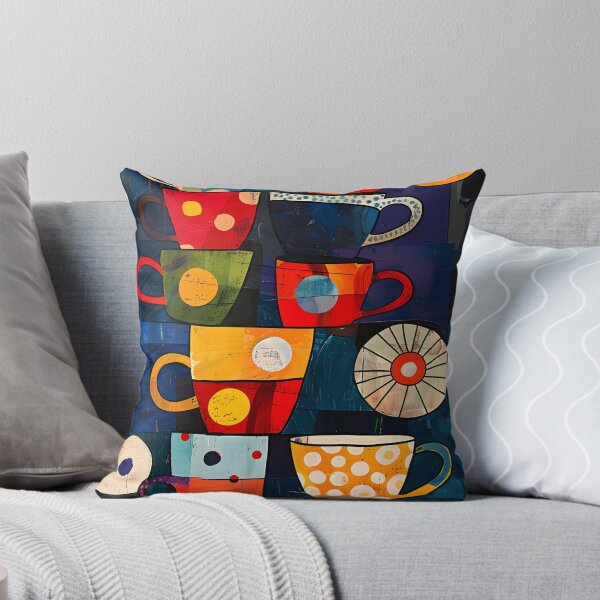 Item preview, Colorful Cup Tower Delight in Fauvism - Whimsical Designs on Dark Background designed and sold by OlfactoART Studio.