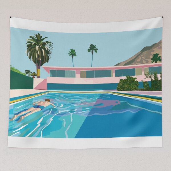 Item preview, Man Swimming in Modern Poolside Oasis Art Print designed and sold by Retrocranio.