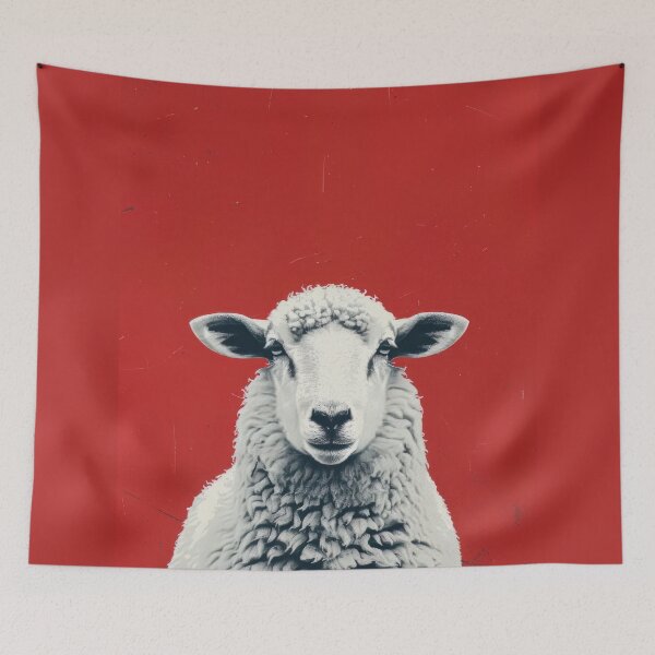 Item preview,  Bold Sheep Portrait on Red Background Art Print designed and sold by Retrocranio.