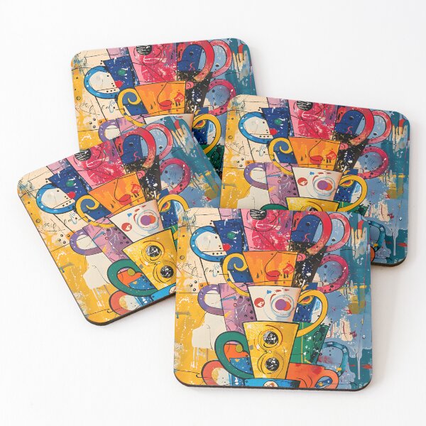 Item preview, Artistic Coffee Cups Cascade Fantasy - Geometric Abstract Designs on Dark Canvas designed and sold by OlfactoART Studio.