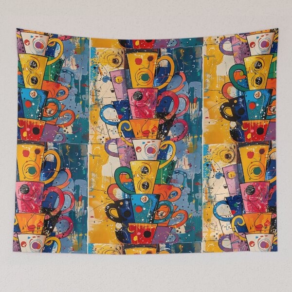 Item preview, Artistic Coffee Cups Cascade Fantasy - Geometric Abstract Designs on Dark Canvas designed and sold by OlfactoART Studio.