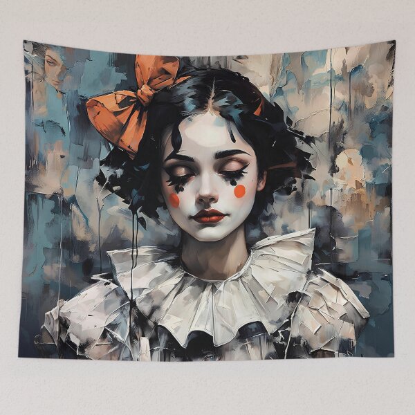 Item preview, Oil painting of a woman with clown makeup designed and sold by PixelCraftDSG.