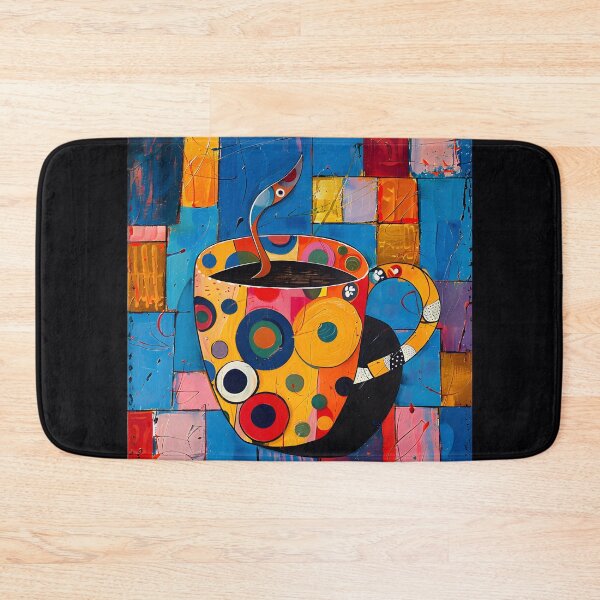 Item preview, Energetic Espresso Extravaganza - Whimsical Coffee Cup with Lively Designs on Bright Blue Canvas designed and sold by OlfactoART Studio.