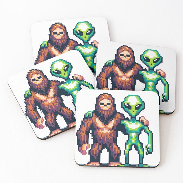 Item preview, Bigfoot and Alien Friends Pixel Art designed and sold by wheresthekarma.