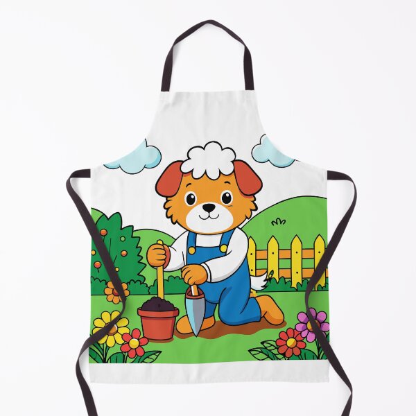 Item preview, Fluffy Puppy Gardener Planting Flowers in a Beautiful Garden designed and sold by omerfdln34.