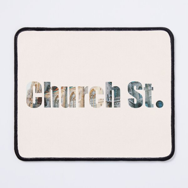 Item preview, Church Street Street Name with outside church building background designed and sold by TheMugDirectory.