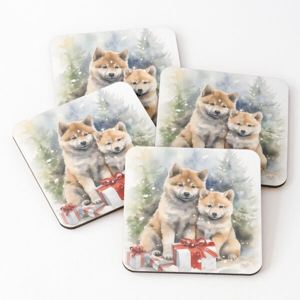 Aperçu de l'œuvre Aquarelle Akita de Noël créée et vendue par Samuelsboro.