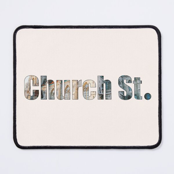 Item preview, Church Street Street Name with outline outside church building background designed and sold by TheMugDirectory.