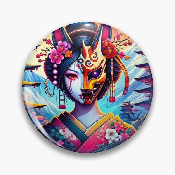 Item preview, Colorful Kitsune Masked Geisha Girl Japanese Pagoda Cherry Blossom Design designed and sold by DesignsByLitz.