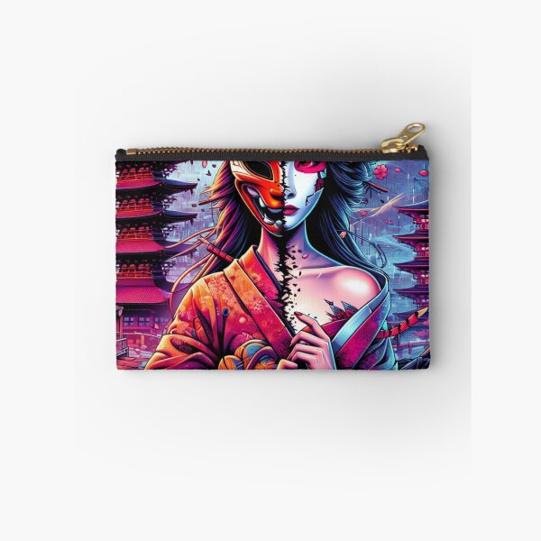 Item preview, Colorful Kitsune Masked Geisha Girl Japanese Pagoda Cherry Blossom Design designed and sold by DesignsByLitz.