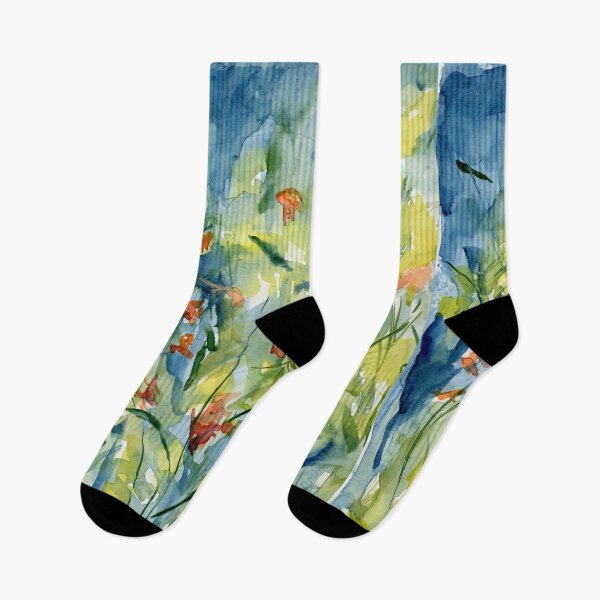 Item preview, Abstract wildflowers in blues, greens and orange designed and sold by Artbydekloe.