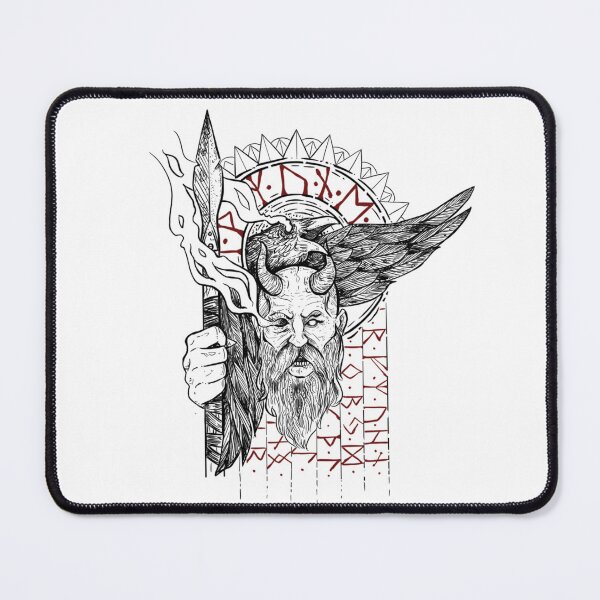 Item preview, Mimir with runes and raven tee designed and sold by BlackForge.