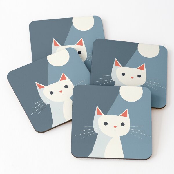 Item preview, Minimalist White Cat under Moonlight designed and sold by Retrocranio.