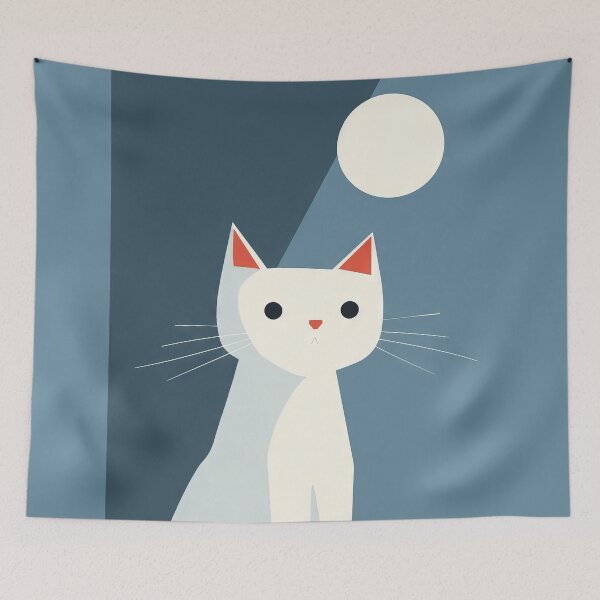 Item preview, Minimalist White Cat under Moonlight designed and sold by Retrocranio.