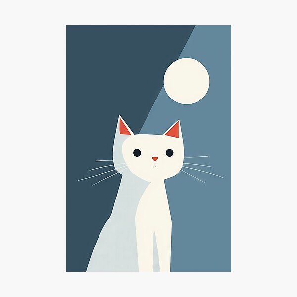 Item preview, Minimalist White Cat under Moonlight designed and sold by Retrocranio.