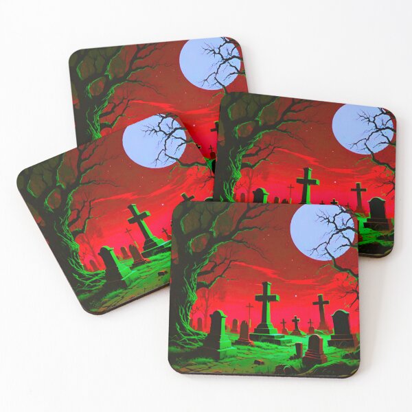Item preview, Haunted Night: Spooky Graveyard in Green and Red Light designed and sold by GrizzlyCollective.