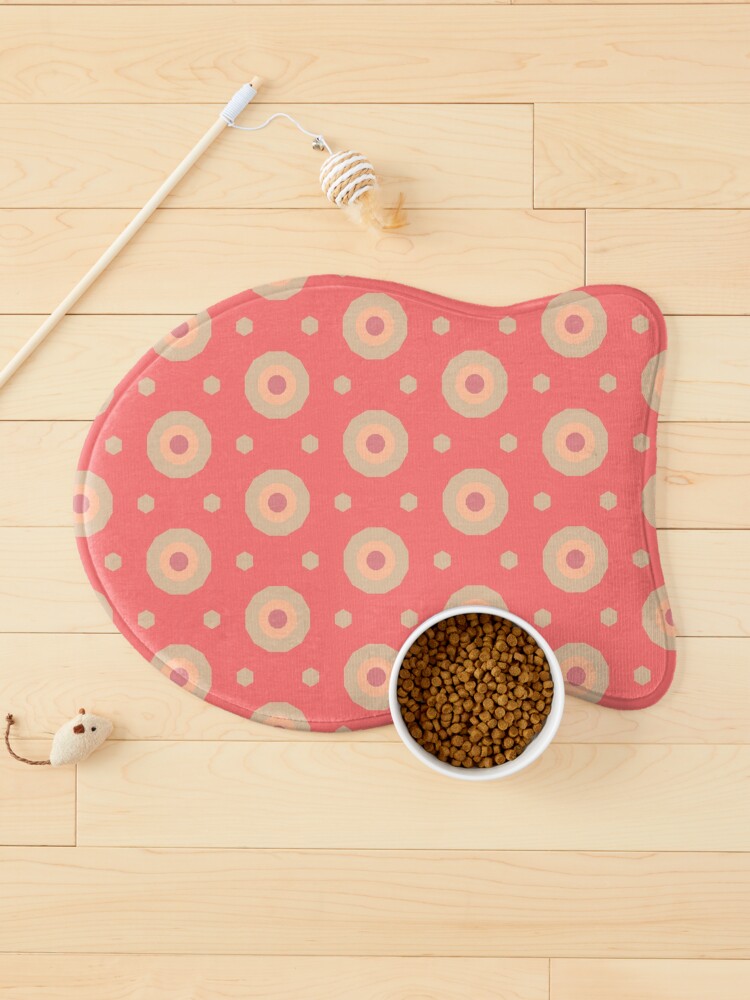 Pet Mat, Geometric Peach Plethora Bullseye Decagons and Hectagon Dots designed and sold by Triplicate Limited