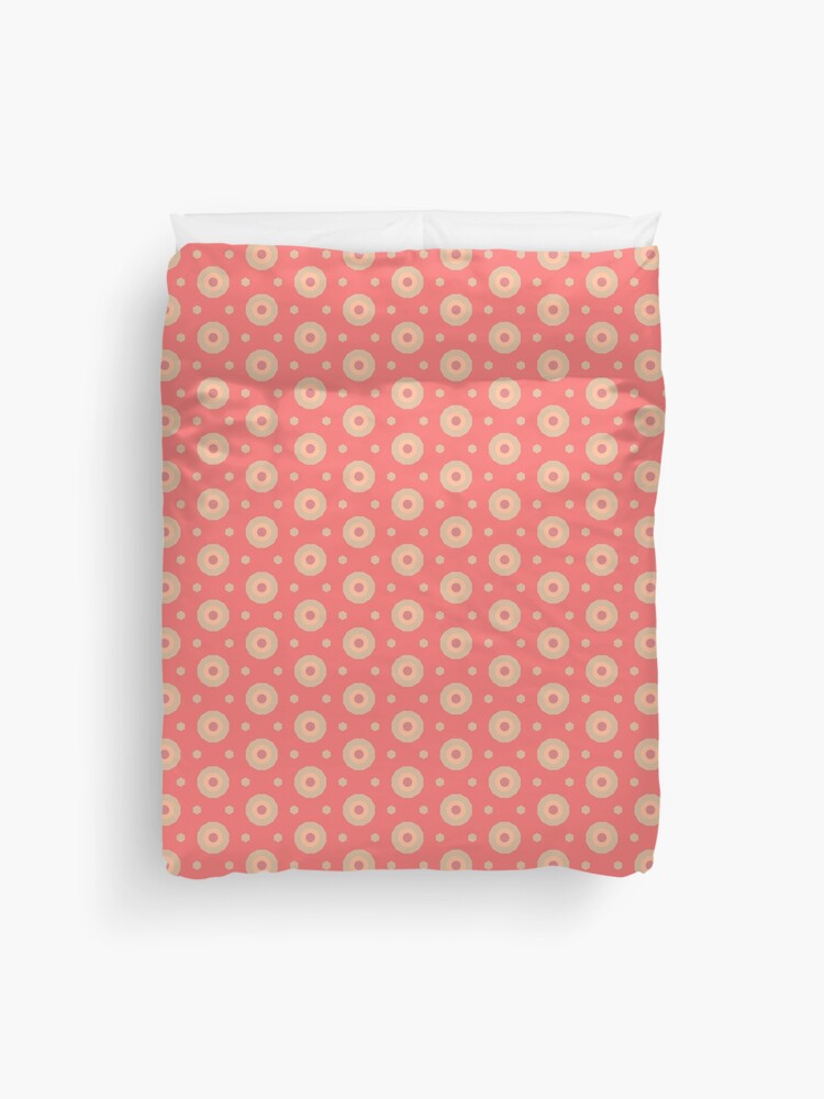 Duvet Cover, Geometric Peach Plethora Bullseye Decagons and Hectagon Dots designed and sold by Triplicate Limited