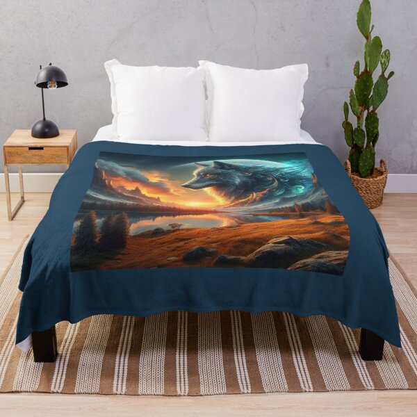 Item preview, Wolf, moon, sunset, cloud, river, trees, art designed and sold by Redbdon.