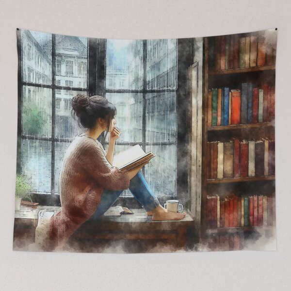 Item preview, Reading by the Window on a Rainy Day designed and sold by ArtComixHaven.
