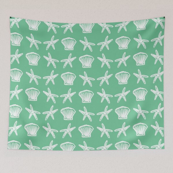 Item preview, Shells and Starfish green designed and sold by DEWEYandSKY.