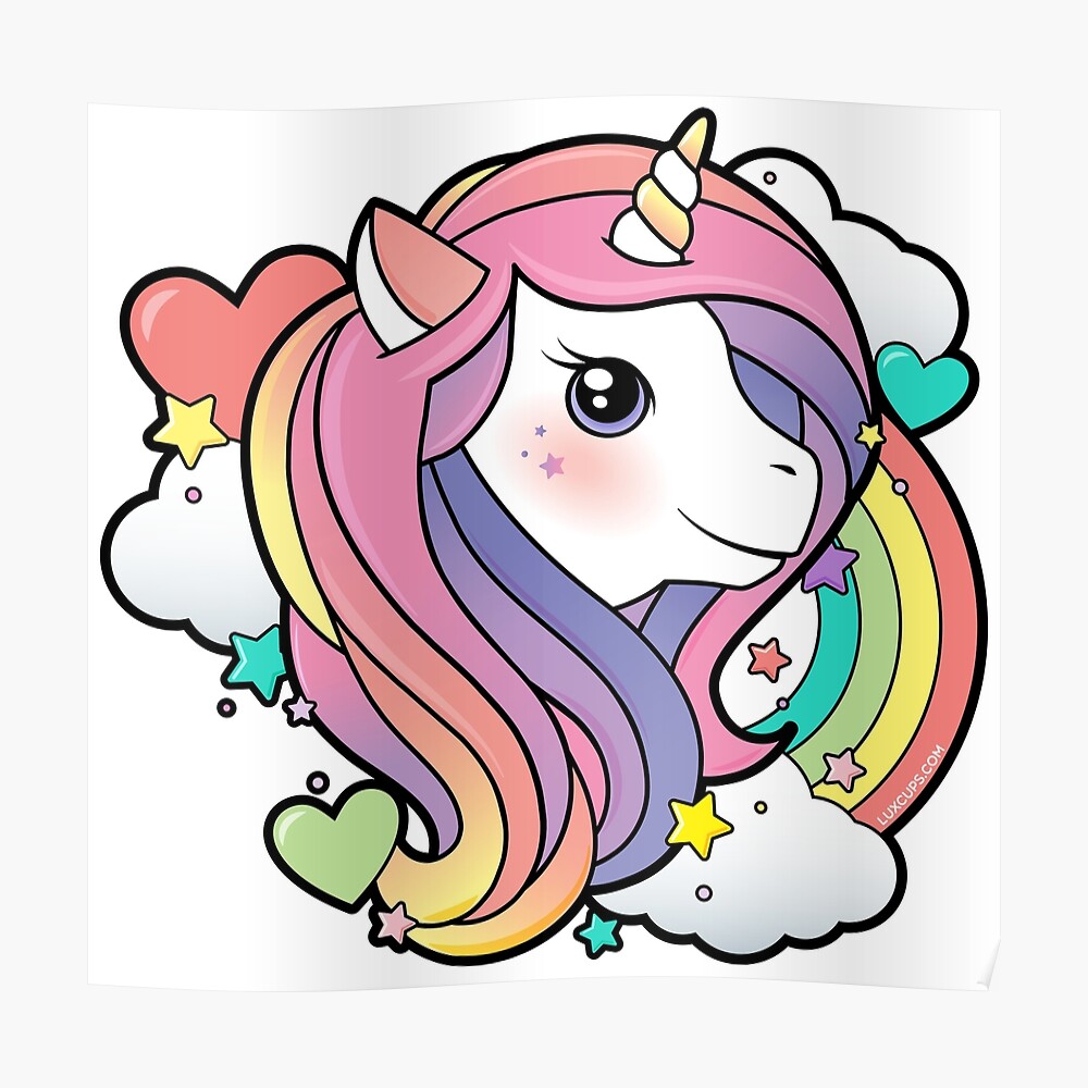 Póster «Unicornio mágico del arco iris de Kawaii» de LuxCups | Redbubble