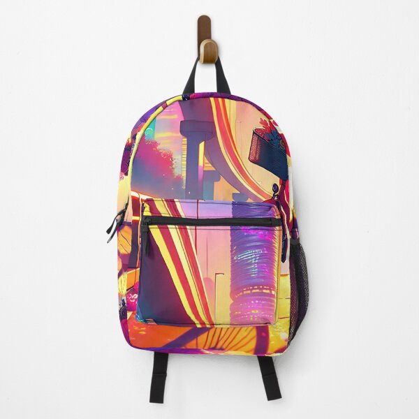 Item preview, Neon Dreams: Girl in Pink Cycles Through Futuristic City designed and sold by 0penvimark.