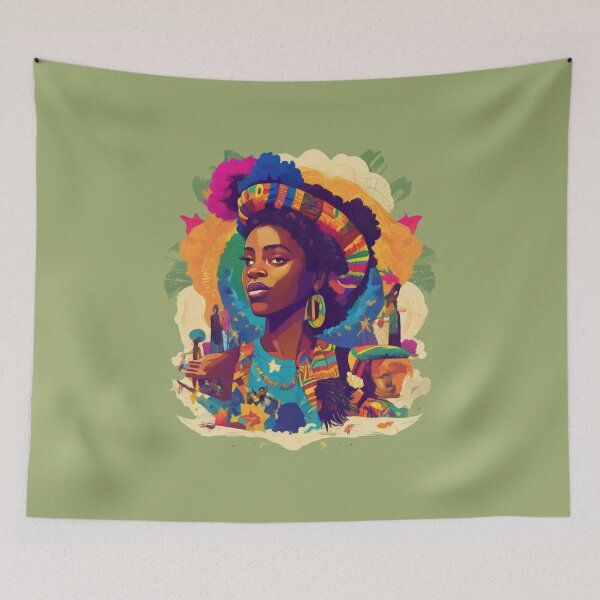 Item preview, Juneteenth-themed design with vibrant colors, cultural symbols, empowering messages, diverse representation, historical references, trendy typography designed and sold by Bee Happy Creative™.