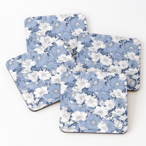 Item preview, Delicate Blue & White Floral Pattern Fabric by Josan Gonzalez designed and sold by amortka.
