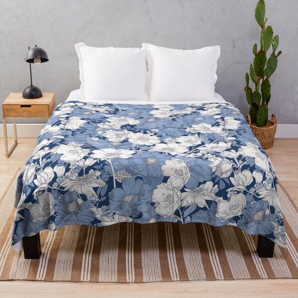 Item preview, Delicate Blue & White Floral Pattern Fabric by Josan Gonzalez designed and sold by amortka.