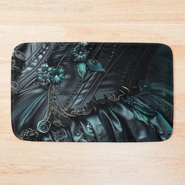 Item preview, Black satin corset texture and turquoise embroidered flowers designed and sold by Fantasyplus.