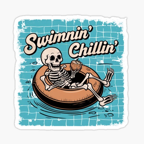 Item preview, Funny Vintage Swimmin' and Chillin' Skeleton In Da Pool designed and sold by MonkiFlipp.