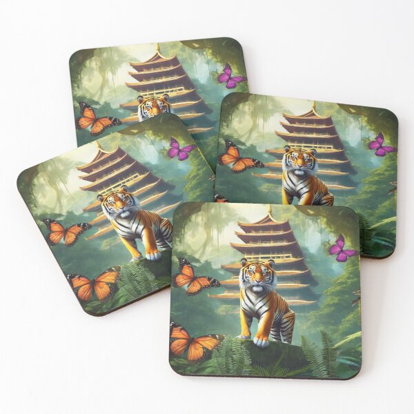 Item preview, Tiger and butterfly, plants, flowers, nature, pagoda, China designed and sold by Sugar Wisdom .