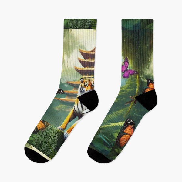 Item preview, Tiger and butterfly, plants, flowers, nature, pagoda, China designed and sold by Sugar Wisdom .