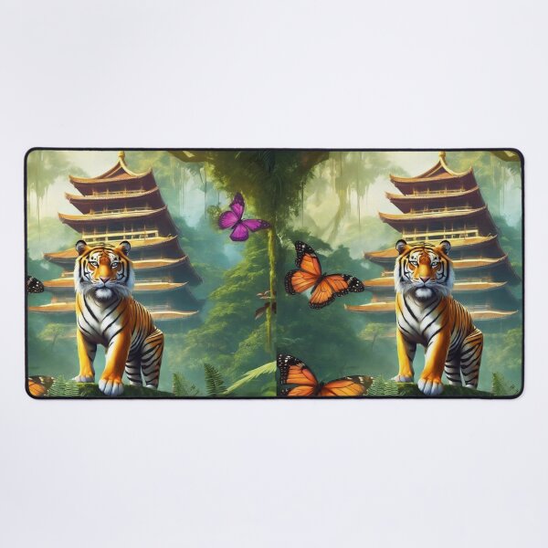 Item preview, Tiger and butterfly, plants, flowers, nature, pagoda, China designed and sold by Sugar Wisdom .