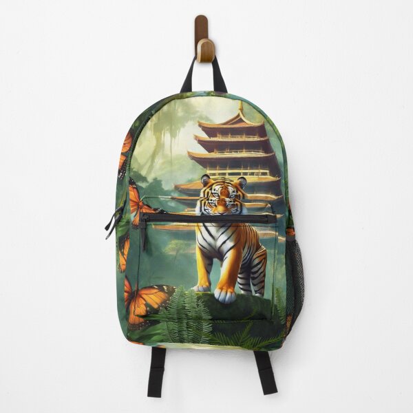 Item preview, Tiger and butterfly, plants, flowers, nature, pagoda, China designed and sold by Sugar Wisdom .