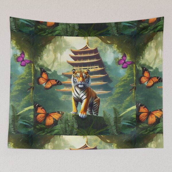 Item preview, Tiger and butterfly, plants, flowers, nature, pagoda, China designed and sold by Sugar Wisdom .