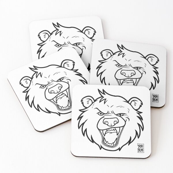 BOBO LIKES TO GROWL - BLACK LINEART Coasters (Set of 4)