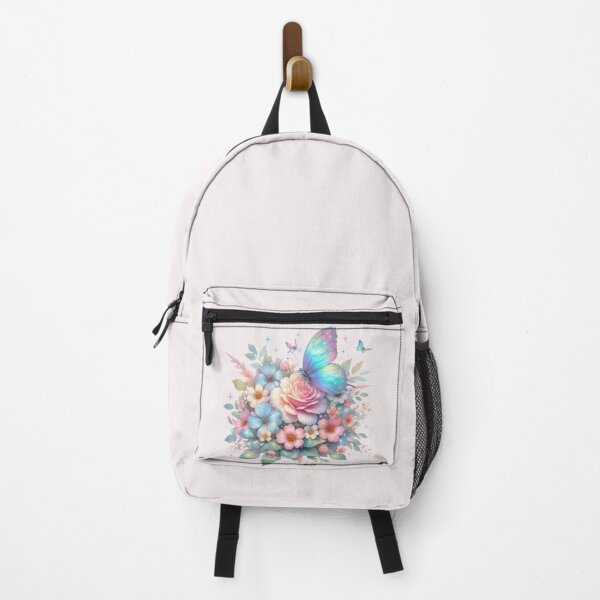 Item preview, Beautiful Iridenscent Blue Butterfly, Pink and Blue Flowers designed and sold by Jaydee001.