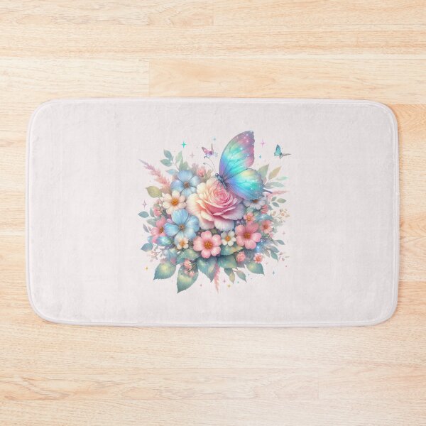 Item preview, Beautiful Iridenscent Blue Butterfly, Pink and Blue Flowers designed and sold by Jaydee001.