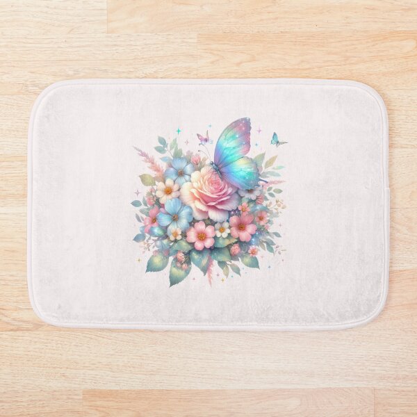 Item preview, Beautiful Iridenscent Blue Butterfly, Pink and Blue Flowers designed and sold by Jaydee001.