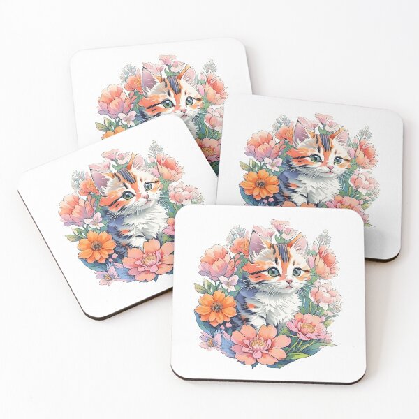 Artikelvorschau, Niedliches, glücklich lächelndes Kätzchen in einem Blumenfeld entworfen und verkauft von FTS-Studio.