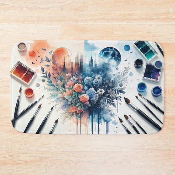 Item preview, Watercolor Heart Splits Day and Night: A Stunning Cityscape in Bloom designed and sold by Hatomomox.
